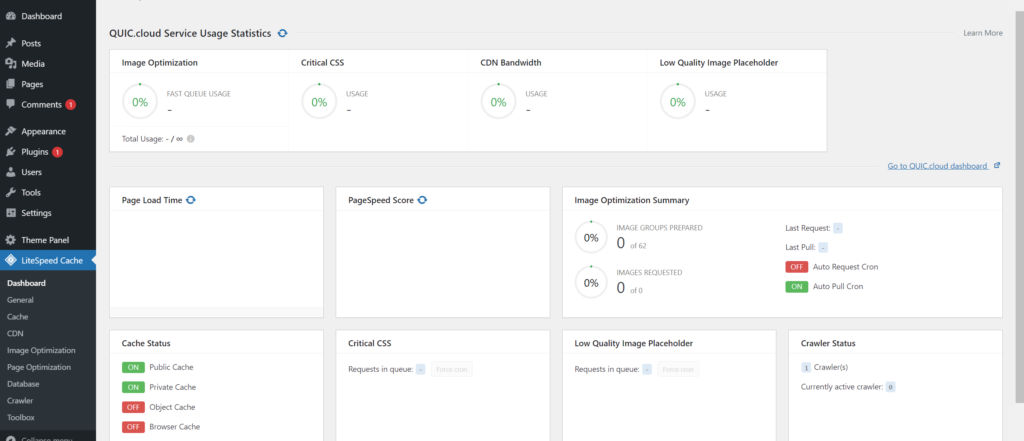 Performance with LiteSpeed Cache Default settings