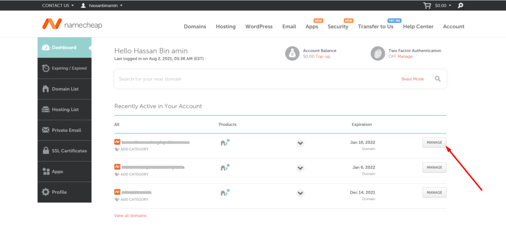 Set Nameservers in domain provider