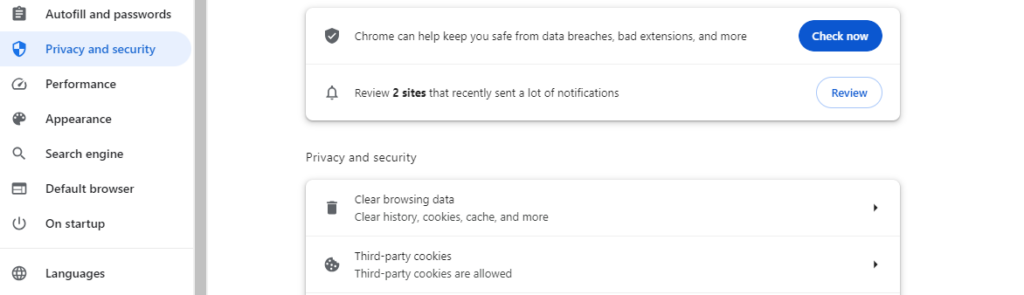 check browser cookie settings